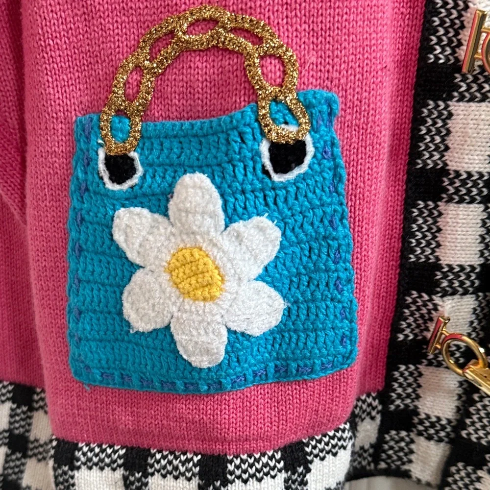 Berek2 Pink Cardigan with Checkered Trim - Picture 10 of 13
